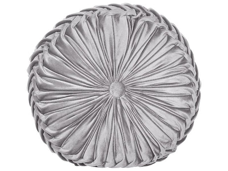 Decorative Cushion Grey Fabric with Pleats Round 40 cm Minimalist Modern Decor Accessories Beliani