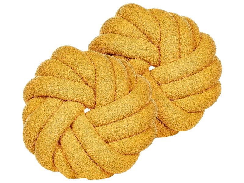 Set of 2 Knot Cushion Yellow Boucle 31 x 31 cm Tied-Up Plushy Decorative Modern Beliani