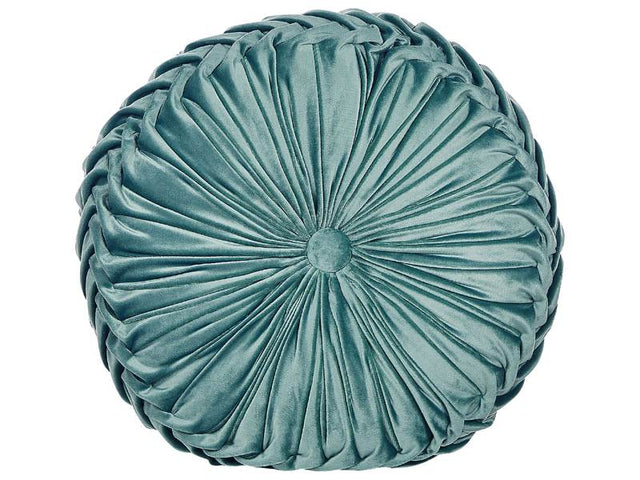 Decorative Cushion Teal Fabric with Pleats Round 40 cm Minimalist Modern Decor Accessories Beliani