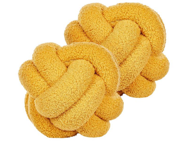 Set of 2 Decorative Cushions Yellow Boucle Knot Pillow 19 x 19 cm Decor Accessories Beliani