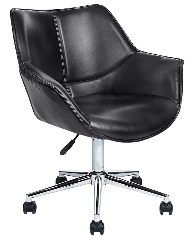 Office Swivel Chair Black Faux Leather Height Adjustable Elegant  Beliani