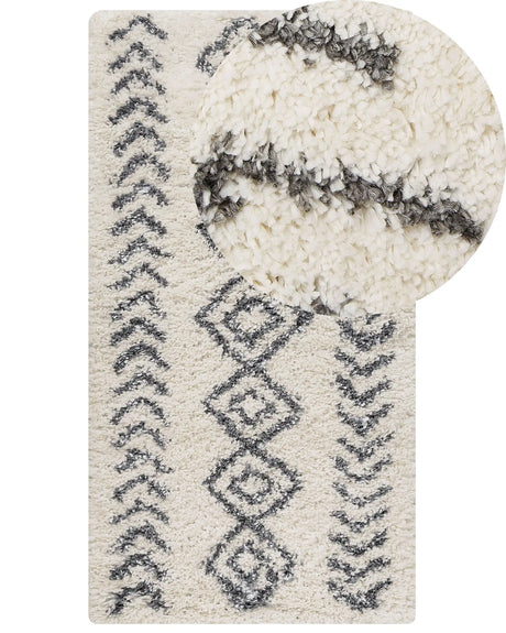 Area Rug Light Beige and Grey 80 x 150 cm Shaggy Rectangular Geometric Pattern Boho Traditional Style Living Room Bedroom Beliani