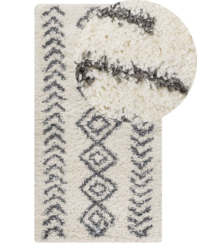 Area Rug Light Beige and Grey 80 x 150 cm Shaggy Rectangular Geometric Pattern Boho Traditional Style Living Room Bedroom Beliani