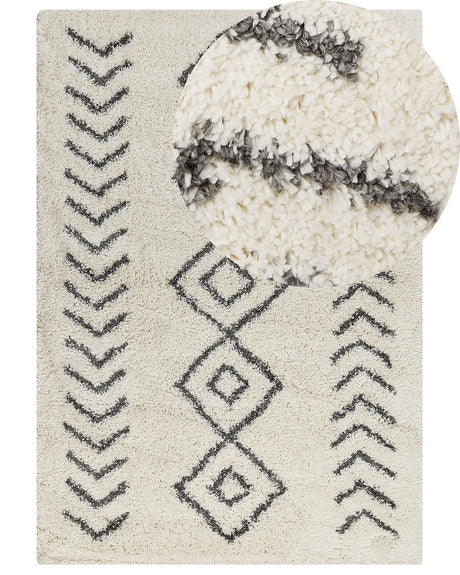 Area Rug Light Beige and Grey 160 x 230 cm Shaggy Rectangular Geometric Pattern Boho Traditional Style Living Room Bedroom Beliani