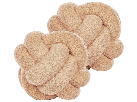 Set of 2 Decorative Cushions Beige Boucle Knot Pillow 19 x 19 cm Decor Accessories Beliani