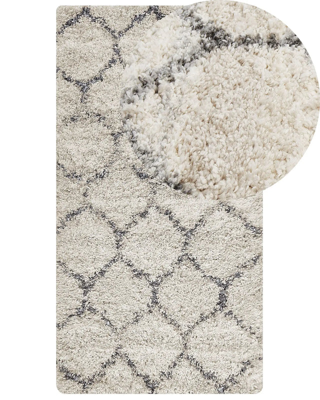 Area Rug Light Beige and Grey 80 x 150 cm Shaggy Rectangular Geometric Honeycomb Pattern Boho Traditional Style Beliani
