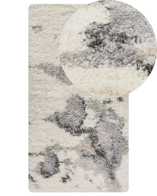 Area Rug Light Beige and Grey 80 x 150 cm Shaggy Rectangular Abstract Pattern Boho Traditional Style Living Room Bedroom Beliani