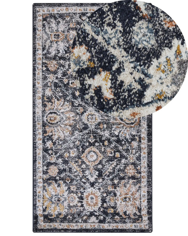Area Rug Blue and Beige 80 x 150 cm Oriental Distressed Living Room Bedroom Beliani