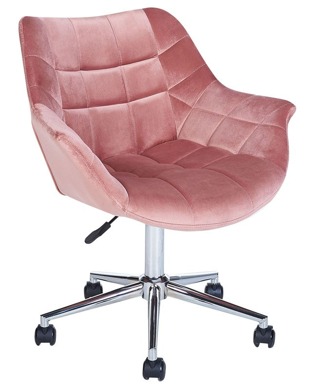 Office Swivel Chair Pink Velvet Height Adjustable Beliani