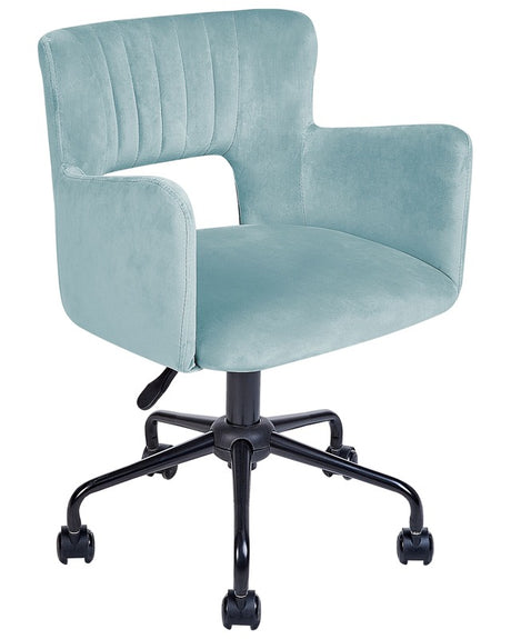 Office Chair Mint Green Velvet with Armrests Cut-Out Backrest Adjustable Height Tufted Back Black Metal Starbase Beliani