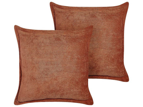 Set of 2 Golden Brown Decorative Pillows Corduroy 43 x 43 cm Modern Traditional Living Room Bedroom Cushions Beliani