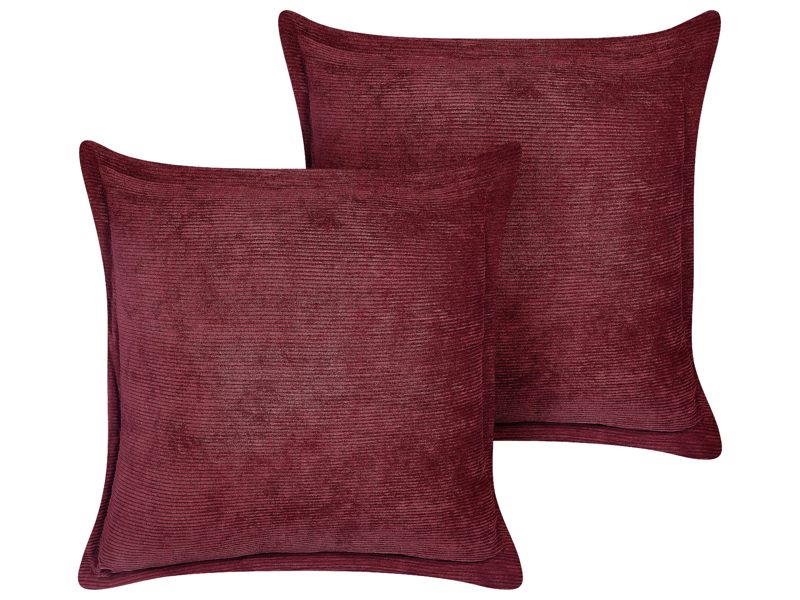 Set of 2 Burgundy Decorative Pillows Corduroy 43 x 43 cm Modern Traditional Living Room Bedroom Cushions Beliani