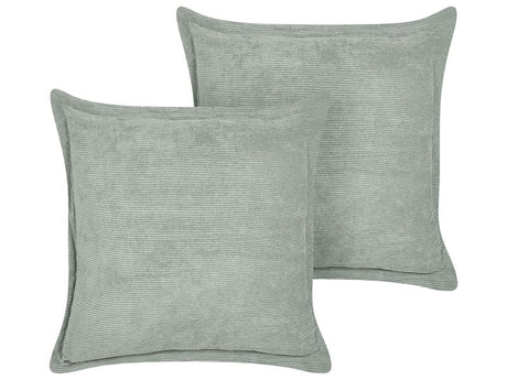 Set of 2 Light Green Decorative Pillows Corduroy 43 x 43 cm Modern Traditional Living Room Bedroom Cushions Beliani