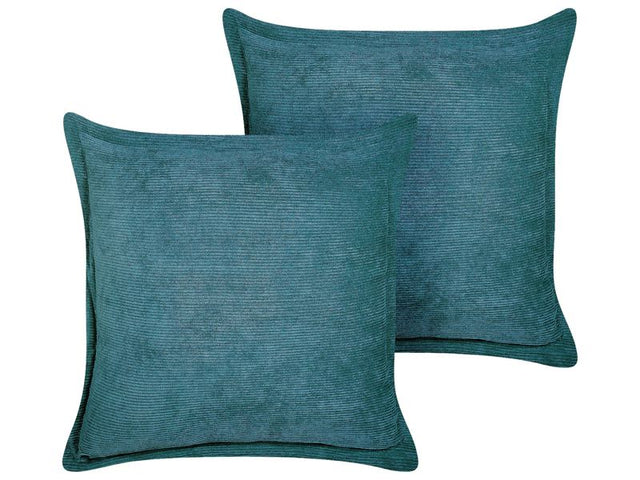 Set of 2 Teal Decorative Pillows Corduroy 43 x 43 cm Modern Traditional Living Room Bedroom Cushions Beliani