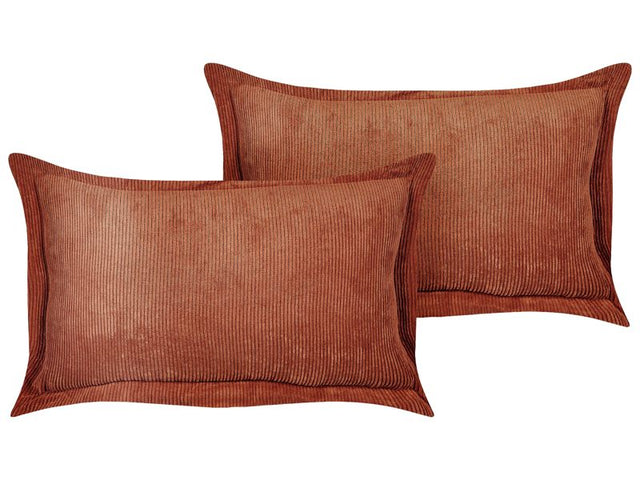 Set of 2 Golden Brown Decorative Pillows Corduroy 47 x 27 cm Modern Traditional Living Room Bedroom Cushions Beliani