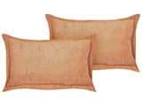Set of 2 Orange Decorative Pillows Corduroy 47 x 27 cm Modern Traditional Living Room Bedroom Cushions Beliani