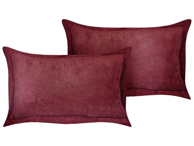 Set of 2 Burgundy Decorative Pillows Corduroy 47 x 27 cm Modern Traditional Living Room Bedroom Cushions Beliani