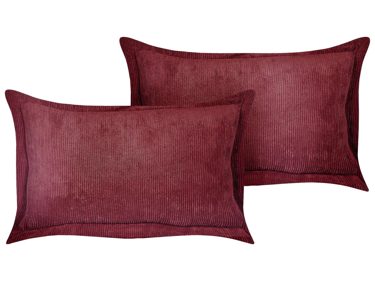 Set of 2 Burgundy Decorative Pillows Corduroy 47 x 27 cm Modern Traditional Living Room Bedroom Cushions Beliani