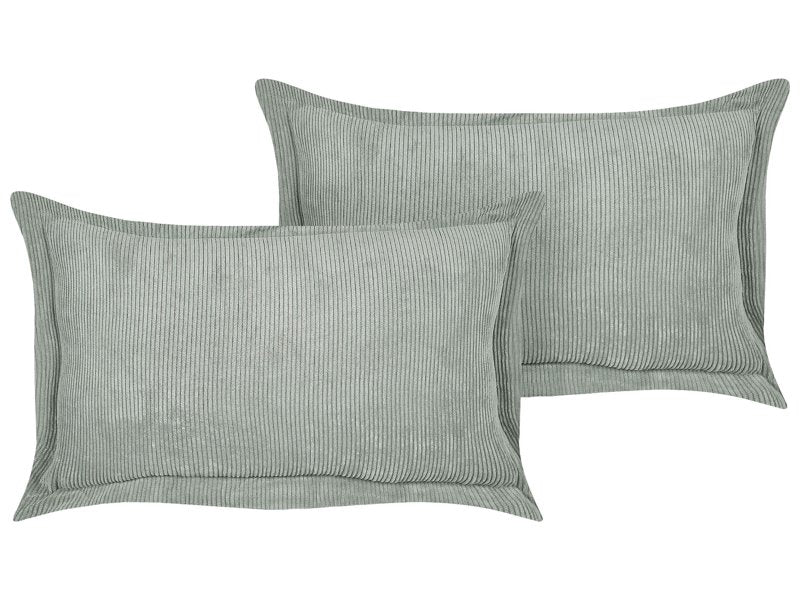 Set of 2 Light Green Decorative Pillows Corduroy 47 x 27 cm Modern Traditional Living Room Bedroom Cushions Beliani