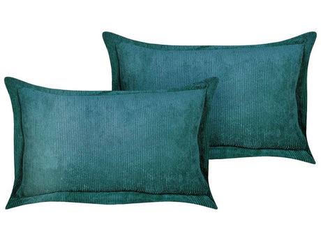 Set of 2 Teal Decorative Pillows Corduroy 47 x 27 cm Modern Traditional Living Room Bedroom Cushions Beliani