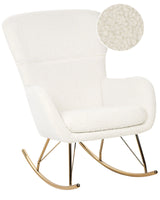Rocking Chair White and Gold Boucle Polyester Fabric Upholstery Metal Legs Skates Traditional Retro Design Beliani