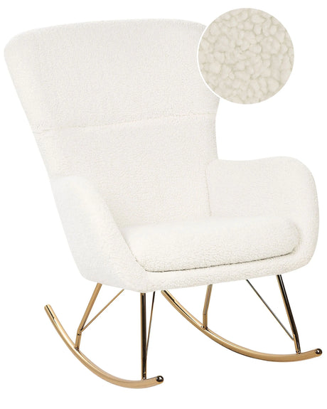 Rocking Chair White and Gold Boucle Polyester Fabric Upholstery Metal Legs Skates Traditional Retro Design Beliani