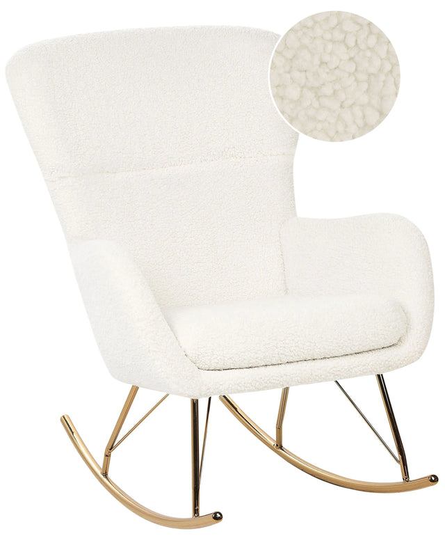 Rocking Chair White and Gold Boucle Polyester Fabric Upholstery Metal Legs Skates Traditional Retro Design Beliani