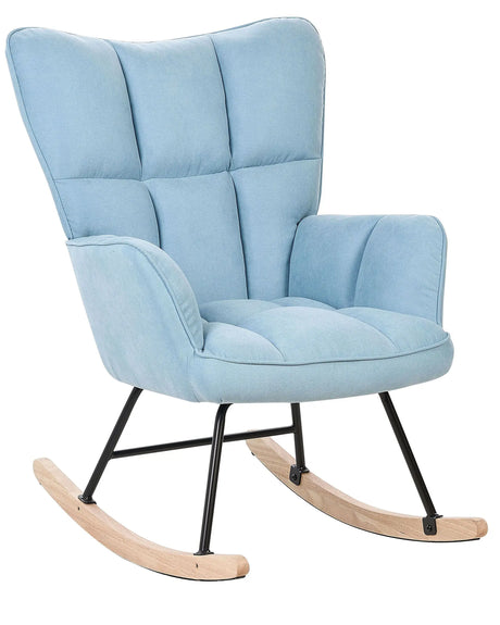 Rocking Chair Blue Polyester Fabric Upholstery Wooden Legs Skates Modern Biscuit Tufting Beliani