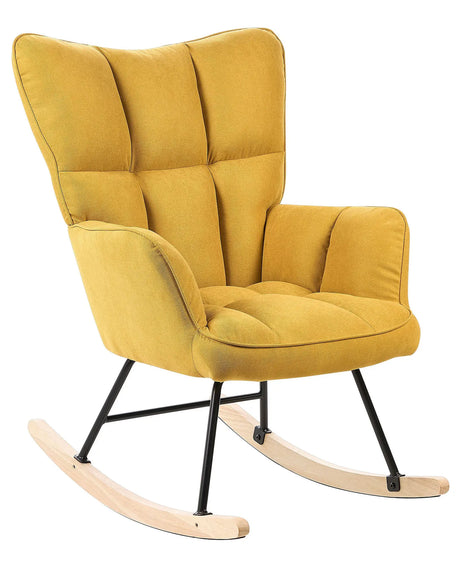 Rocking Chair Yellow Polyester Fabric Upholstery Wooden Legs Skates Modern Biscuit Tufting Beliani