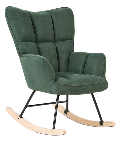 Rocking Chair Dark Green Polyester Fabric Upholstery Wooden Legs Skates Modern Biscuit Tufting Beliani
