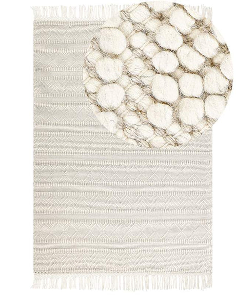 Area Rug Beige Wool 160 x 230 cm with Tassels Hand Woven Living Room Bedroom Boho Modern Beliani