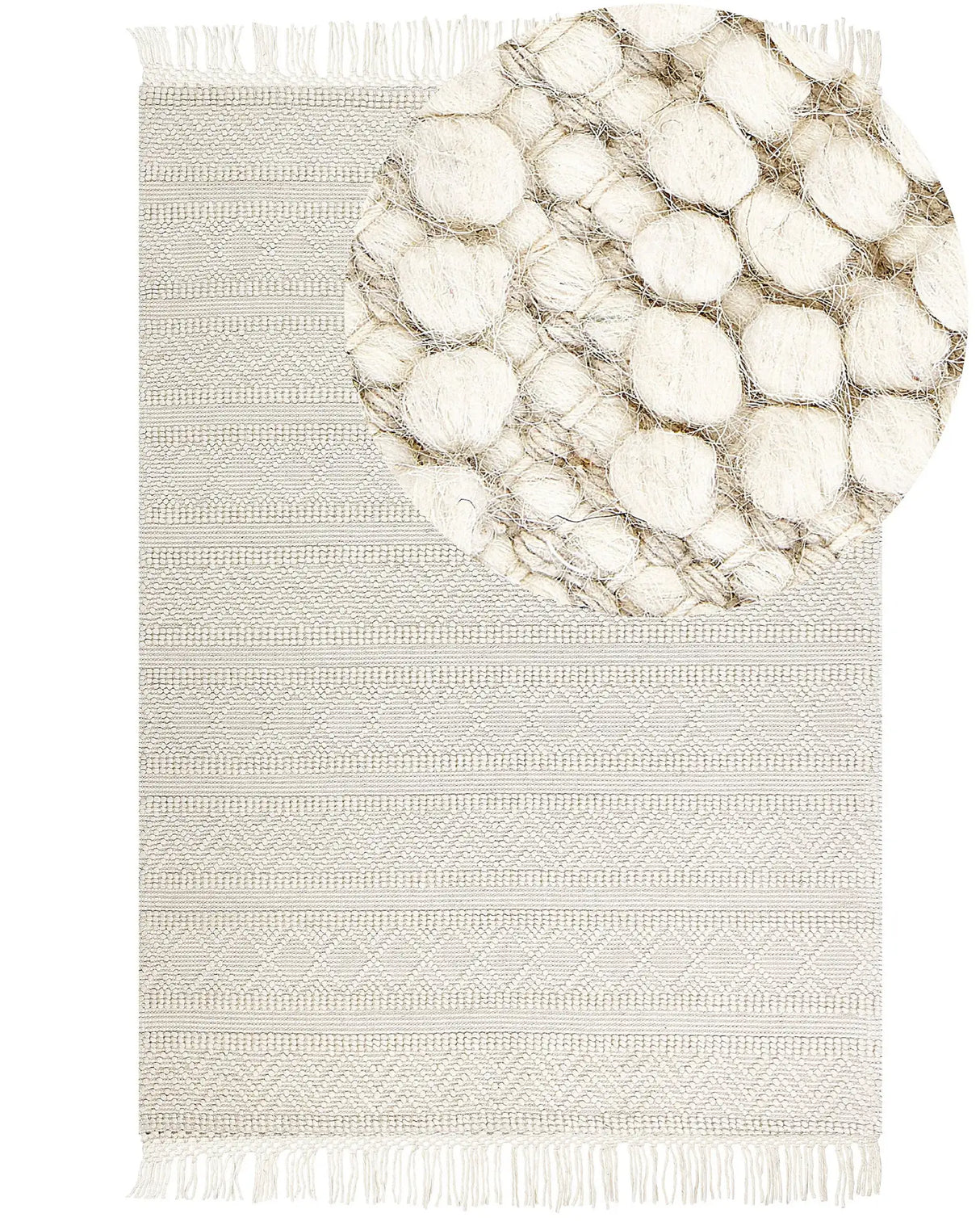 Area Rug Beige Wool 160 x 230 cm with Tassels Hand Woven Living Room Bedroom Boho Modern Beliani