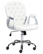 Office Chair White Faux Leather Gas Lift Height Adjustable Crystal Button with Tufted Backrest and Full Swivel Beliani