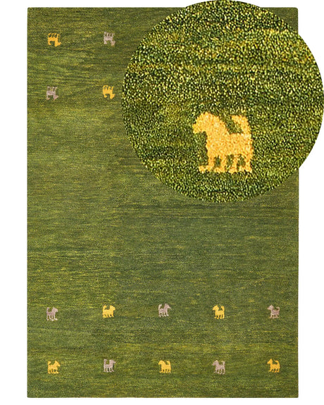 Wool Area Rug Green 160 x 230 cm Hand Tufted Western Motif Rustic Modern Design Beliani