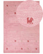 Wool Area Rug Pink 160 x 230 cm Hand Tufted Western Motif Rustic Modern Design Beliani