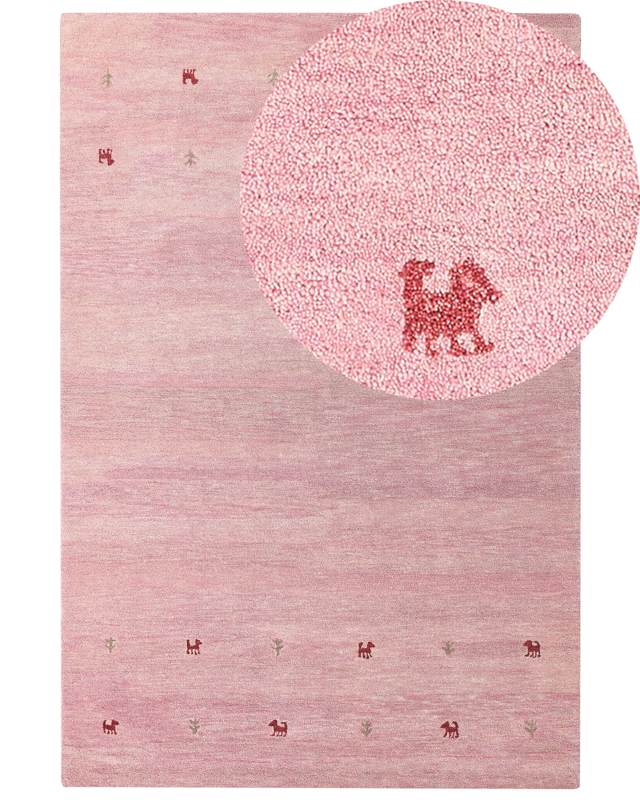 Wool Area Rug Pink 200 x 300 cm Hand Tufted Western Motif Rustic Modern Design Beliani