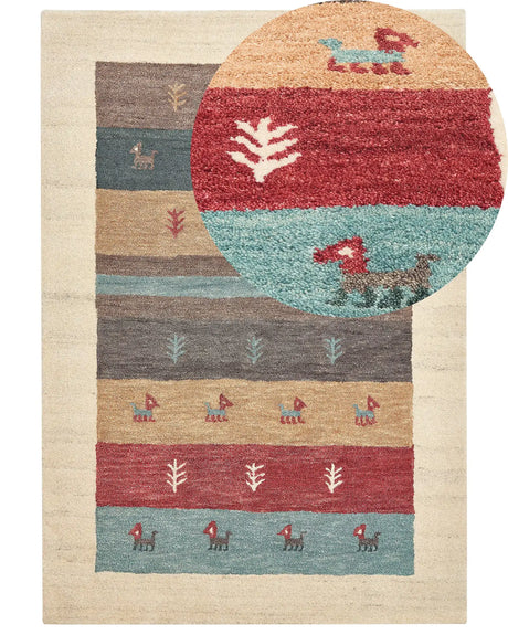 Area Rug Multicolour Wool 160 x 230 cm Thick Dense Pile Ethnic Rustic Pattern Log Cabin Farmhouse Style Beliani