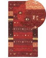 Area Rug Red Wool 80 x 150 cm Thick Dense Pile Traditional Rustic Pattern Log Cabin Farmhouse Style Beliani
