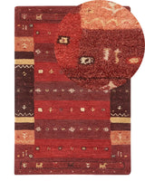Area Rug Red Wool 140 x 200 cm Thick Dense Pile Traditional Rustic Pattern Log Cabin Farmhouse Style Beliani