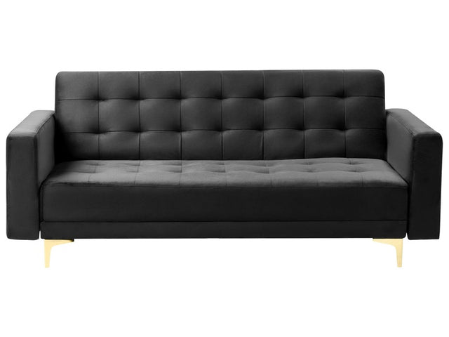 Sofa Bed Black Velvet Tufted Fabric Modern Living Room Modular 3 Seater Gold Legs Track Arm Beliani