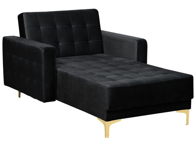 Chaise Lounge Black Velvet Tufted Fabric Modern Living Room Reclining Day Bed Gold Legs Track Arms Beliani