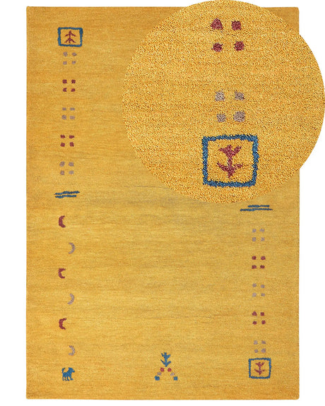 Area Rug Yellow Wool 160 x 230 cm Rectangular Multicolour Geometric Pattern Hand Tufted Boho Style Living Room Bedroom Kids Room Beliani