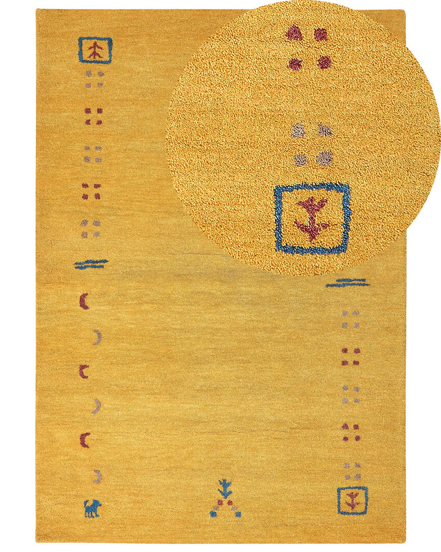 Area Rug Yellow Wool 160 x 230 cm Rectangular Multicolour Geometric Pattern Hand Tufted Boho Style Living Room Bedroom Kids Room Beliani