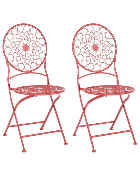 Set of 2 Garden Bistro Chairs Red Iron Foldable Outdoor UV Rust Resistance French Retro Style Beliani