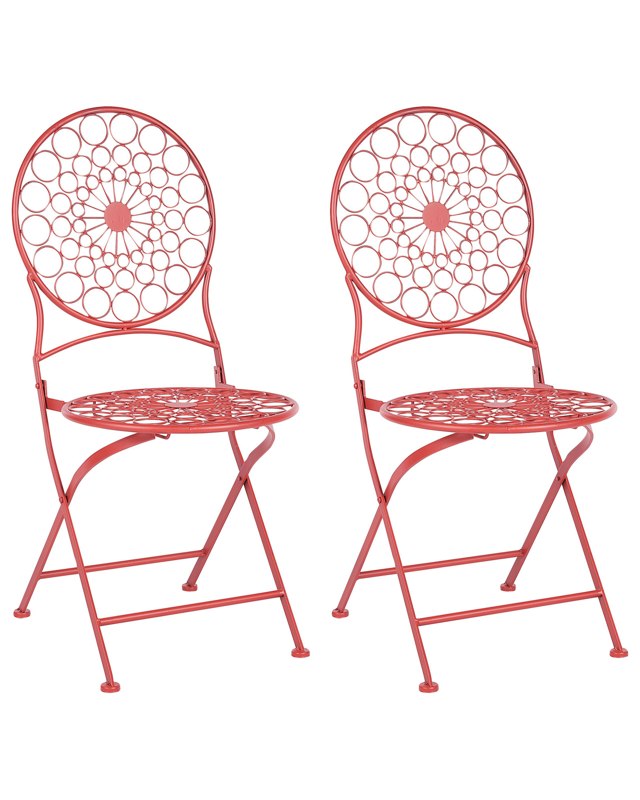 Set of 2 Garden Bistro Chairs Red Iron Foldable Outdoor UV Rust Resistance French Retro Style Beliani