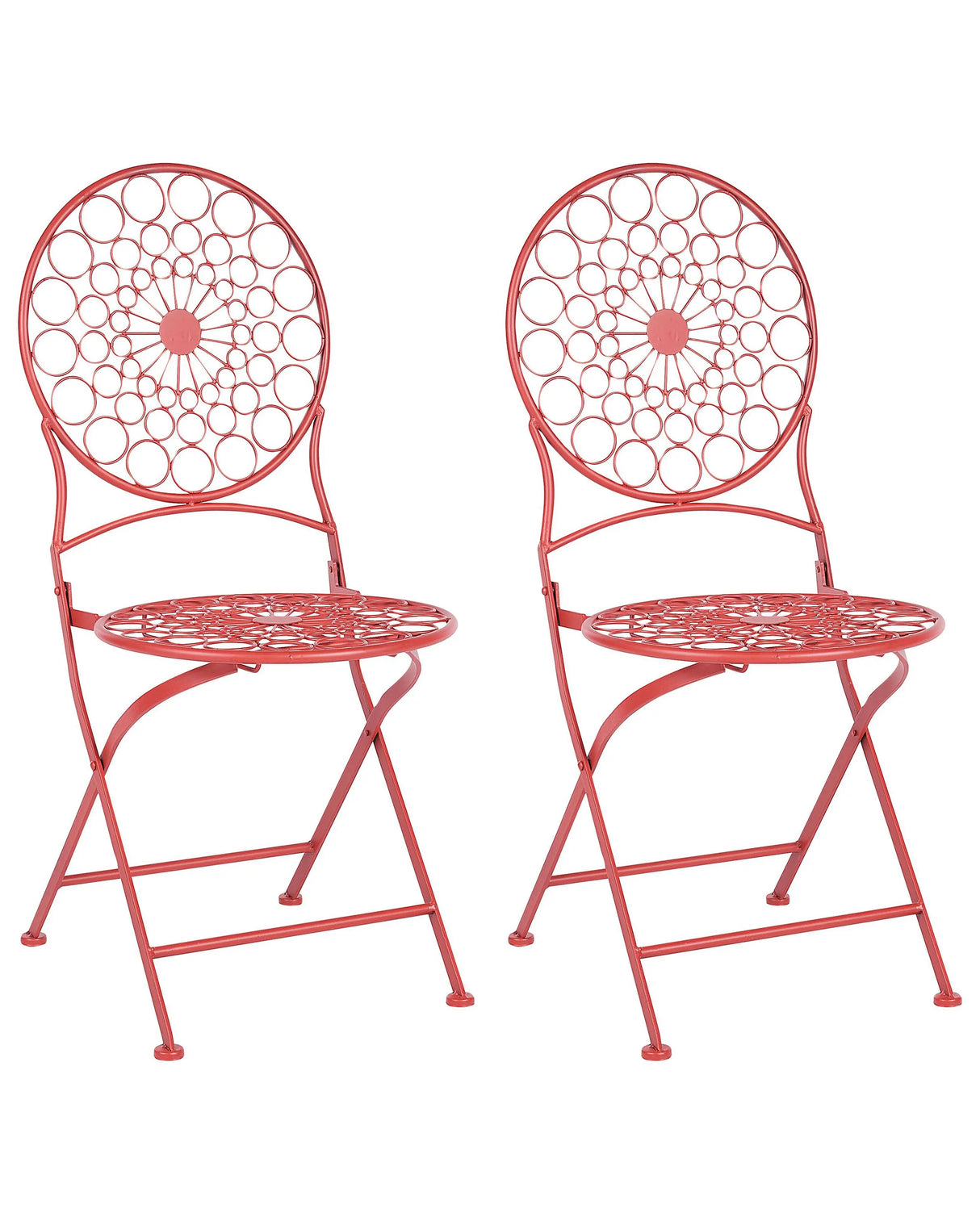 Set of 2 Garden Bistro Chairs Red Iron Foldable Outdoor UV Rust Resistance French Retro Style Beliani