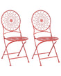 Set of 2 Garden Bistro Chairs Red Iron Foldable Outdoor UV Rust Resistance French Retro Style Beliani