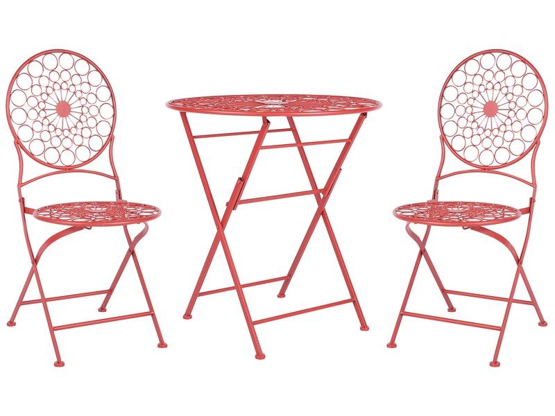 Garden Bistro Set Red Iron Foldable 2 Chairs Table Outdoor UV Rust Resistance French Retro Style Beliani