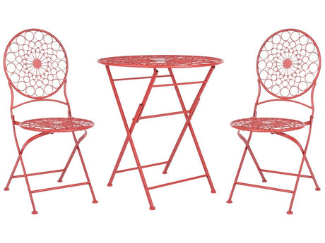 Garden Bistro Set Red Iron Foldable 2 Chairs Table Outdoor UV Rust Resistance French Retro Style Beliani