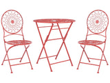 Garden Bistro Set Red Iron Foldable 2 Chairs Table Outdoor UV Rust Resistance French Retro Style Beliani